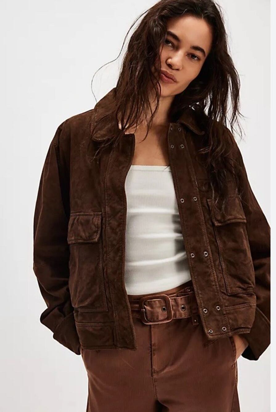 Free People x Yellowstone Suzy Goat Suede Leather Jacket Brown Medium LIMITED - Picture 1 of 16